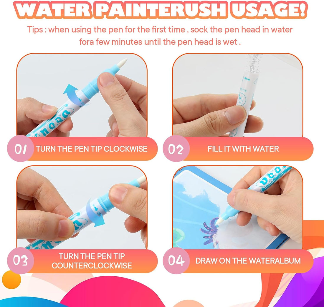 Magic Water Doodle Book for Kids – Reusable Water Painting Coloring Book with Water Pen | Pack of 4 + 2 FREE Books (Limited Time) | Empire Variety