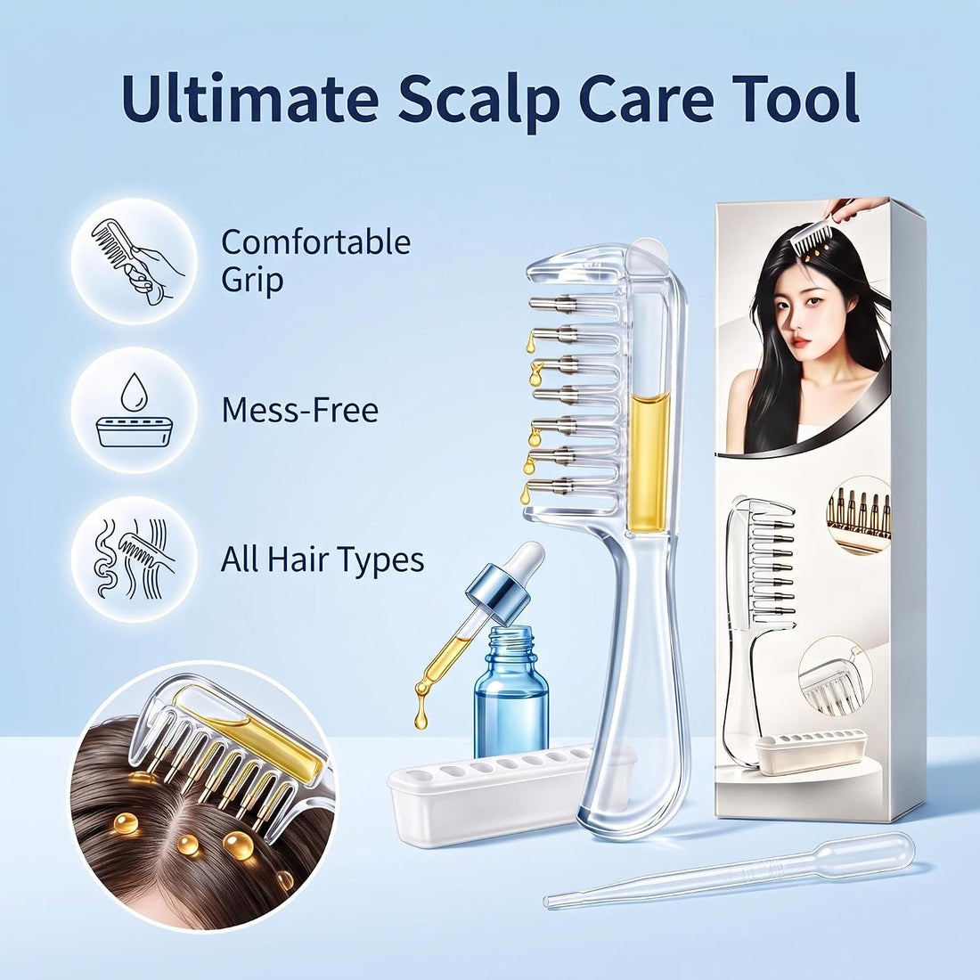 Scalp Oil Applicator Comb with Roller Ball + FREE Hair Serum – Precision Hair Oil Dispenser with Dropper & Stand for Men & Women | Empire Variety